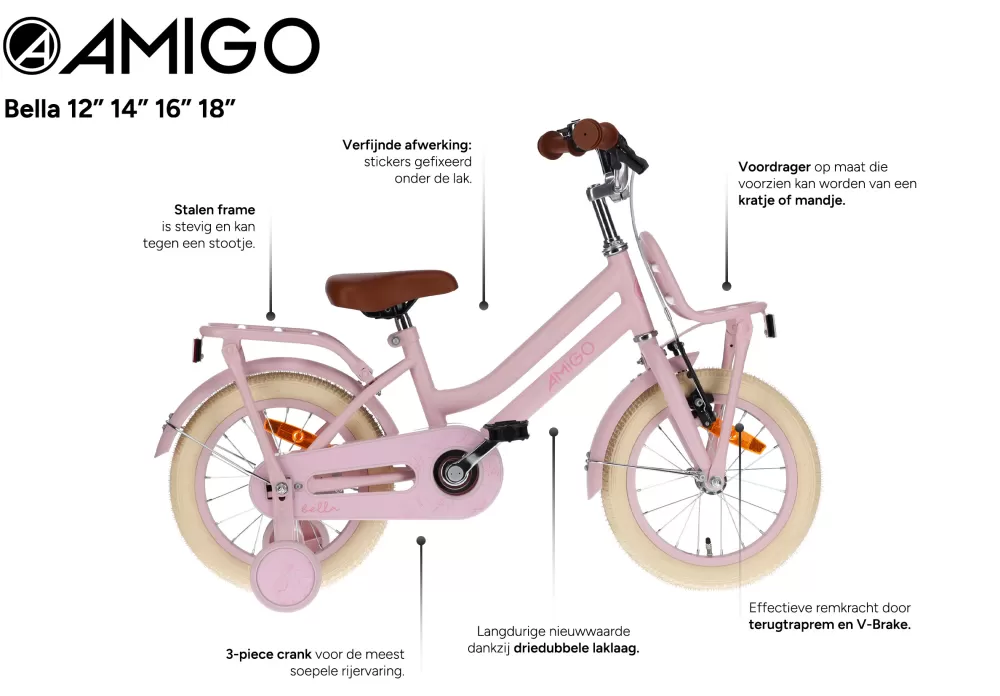 Bella 12 Inch Meisjes Terugtraprem Roze^AMIGO Flash Sale