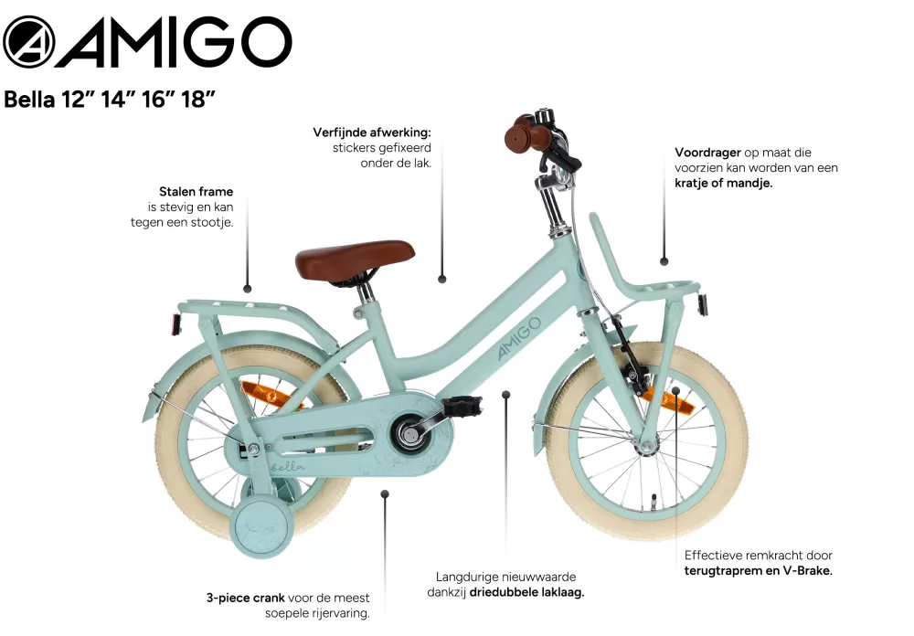 Bella 16 Inch Meisjes Terugtraprem Groen^AMIGO Best Sale