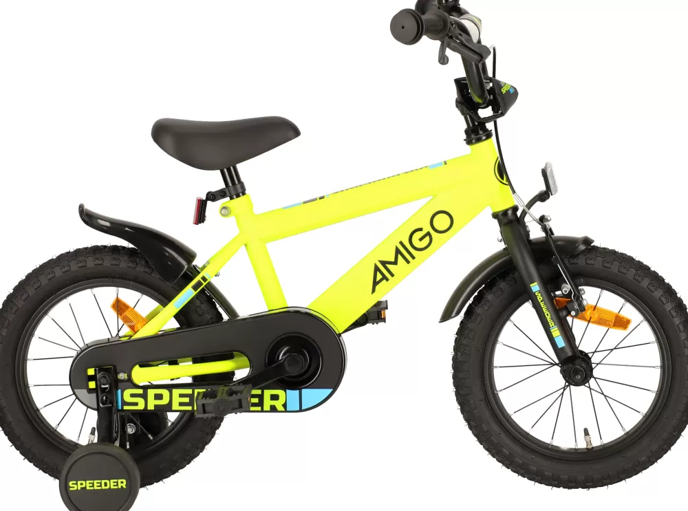 Speeder 14 Inch Jongens Terugtraprem Geel/Zwart^AMIGO Fashion