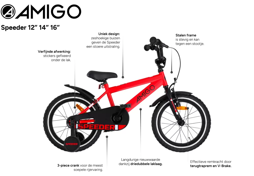 Speeder 14 Inch Jongens Terugtraprem Rood/Zwart^AMIGO Cheap