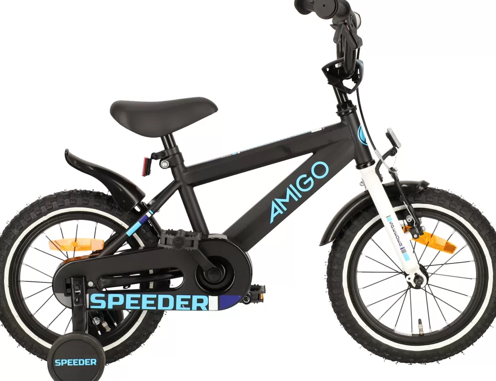 Speeder 14 Inch Jongens Terugtraprem Zwart/Blauw^AMIGO Hot
