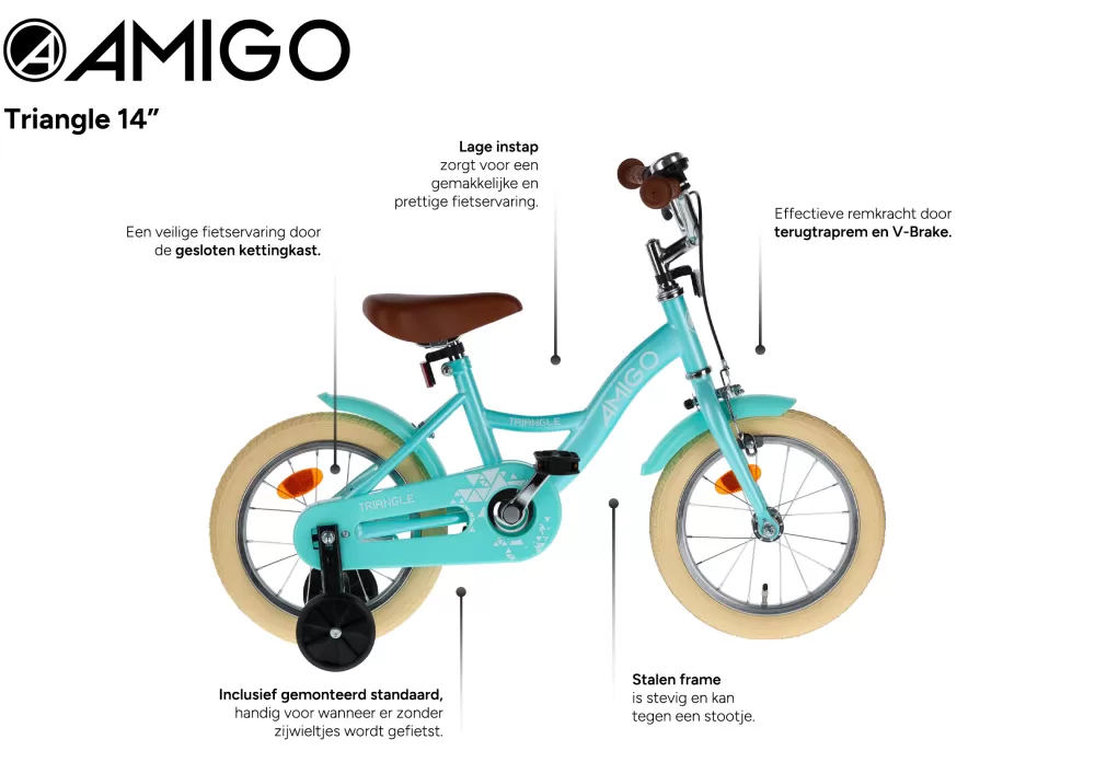 Triangle 14 Inch Junior Terugtraprem Turquoise^AMIGO Sale