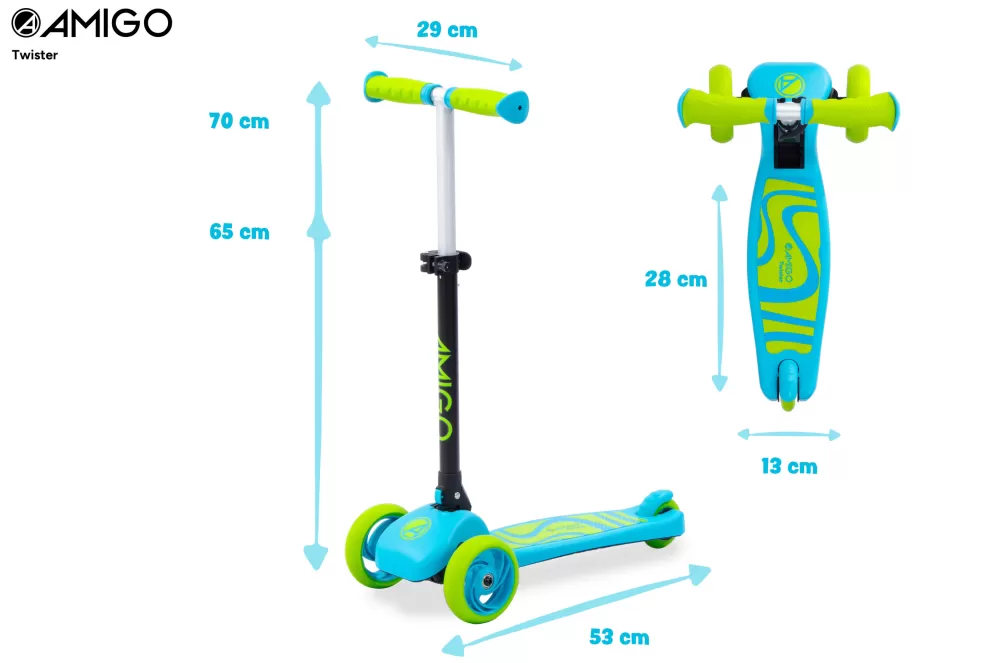 Twister Opvouwbare 3-Wiel Kinderstep Met Voetrem Blauw/Lime^AMIGO Cheap