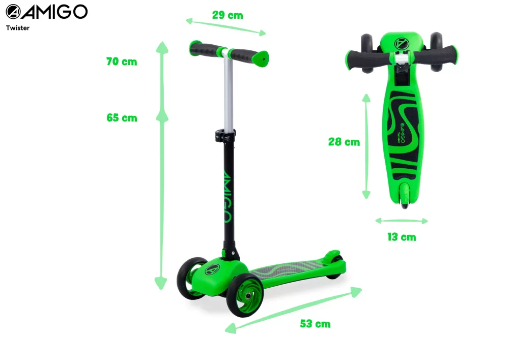 Twister Opvouwbare 3-Wiel Kinderstep Met Voetrem Groen/Zwart^AMIGO Cheap