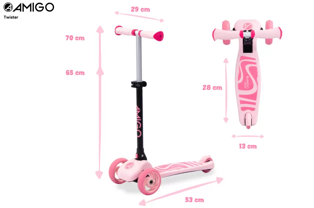Twister Opvouwbare 3-Wiel Kinderstep Met Voetrem Roze^AMIGO Cheap