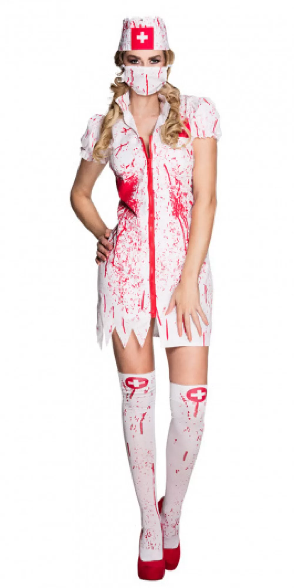 Horror Nurse Kostuum Dames Wit/Rood^Boland Discount