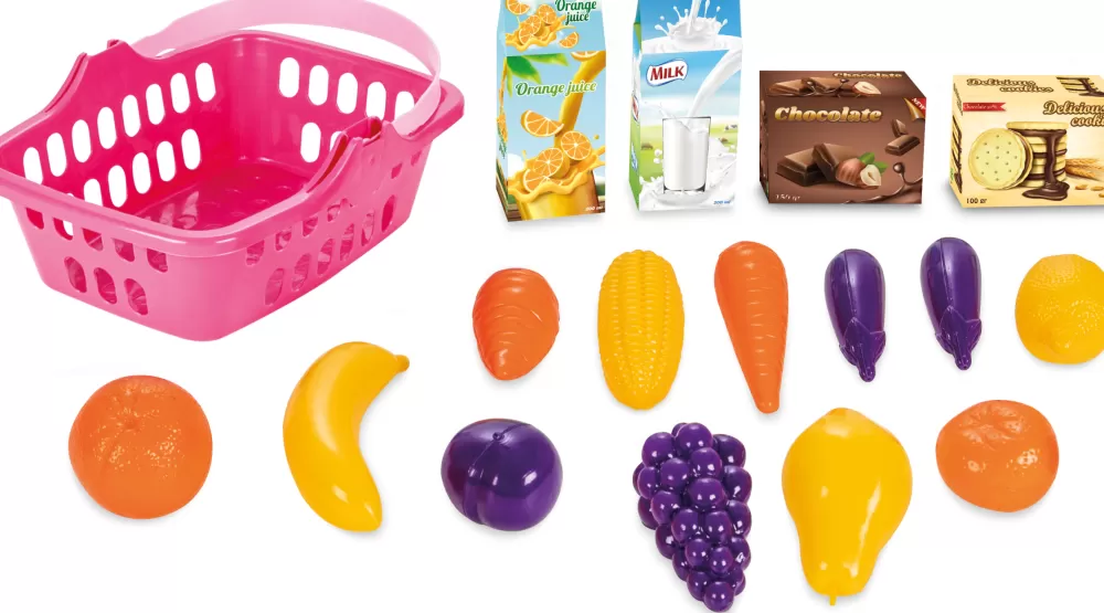 Speelgoedfruitmand Roze 17-Delig^Pilsan Hot